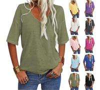 MGHN Tranquilm Women's Solid Color V-Neck T-Shirt, Summer Casual V-Neck Blouse, Comfy Loose Women's Fashion Pullover Tops(Verde,XL)