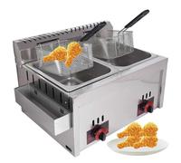 MGHRUEWH Freidora A Gas LPG De Acero Inoxidable De 10 L X 2 Pulgadas: Ideal para Uso Doméstico Y Comercial, Potencia De Fuego Ajustable, Incluye Cestas Y Tapas para Patatas Fritas, Limpieza Sencilla.