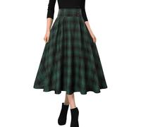 MGizo DtiSpectrum Faldas Plisadas a Cuadros para Mujer - Falda Tartán Vintage de Cintura Alta Elástica con Botones Decorativos en la Parte Delantera, Falda Escocesa Plisada Acampanada de Largo Midi