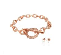 MGJ™ - Juego de pulsera y aretes de oro rosa con barra en T para mujer con cristales de Swarovski, presentado en una caja de regalo blanca premium, bolsa y tarjeta de Navidad festiva, un regalo de