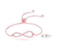 MGJ™ - Juego de pulsera y aretes infinitos para mujer con cristales de Swarovski, regalo hipoalergénico para ella en plata, oro rosa u oro, presentado en una caja de regalo blanca de alta calidad