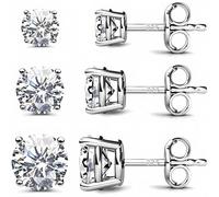 MGJ™ - Pendientes de tuerca de plata de ley 925 con cristal de Swarovski, juego de 3 pares (4 mm, 5 mm, 6 mm), joyería hipoalergénica para ella con caja de regalo blanca y bolsa de regalo.