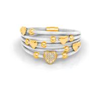 MGJ™ - Pulsera de piel para mujer con cristales de Swarovski, incluye caja de regalo blanca, bolsa y tarjeta de Navidad, joyería hipoalergénica con diseño de corazón para ella, 19.5 Centimeters, Metal