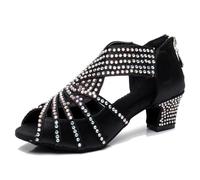 MGM-Joymod Zapatos de baile latino modernos con diamantes de imitación para mujer, sandalias de boda, Cremallera negra de 5 cm, 37 EU