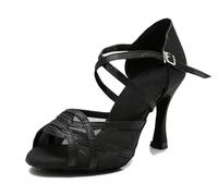 MGM-Joymod Zapatos de Baile Latino Modernos para Mujer de Malla con Purpurina Puntera Abierta Salsa Tango salón de Baile para Boda Fiesta,TH1236 Negro Glitter 9cm Tacón,40.5 EU