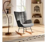MGMYM Mecedora, mecedora relax para salón, sillón acolchado Relax con respaldo a cuadros, patas de madera, sillón de lactancia 92 x 69 x 75 cm (gris oscuro-A)