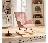 MGMYM Mecedora, mecedora relax para salón, sillón acolchado Relax con respaldo a cuadros, patas de madera, sillón de lactancia 92 x 69 x 75 cm (rosa)
