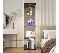 MGMYM Vitrina de cristal, vitrina de exhibición LED RGB de 7 colores con panel trasero de espejo, vitrinas para coleccionistas modernas con 4 estantes de cristal con 1 puerta, 164 x 42,5 x 36,5 cm