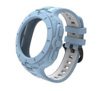 MGTCAR 2IN1 Case Silicone Watch Band for Samsung ultra 47mm Watch Sports Strap of Solid color integrated Watchbands(Blue white)