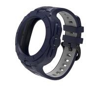 MGTCAR 2IN1 Case Silicone Watch Band for Samsung ultra 47mm Watch Sports Strap of Solid color integrated Watchbands(Midnight blue gray)