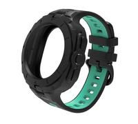 MGTCAR 2IN1 Case Silicone Watch Band for Samsung ultra 47mm Watch Sports Strap of Solid color integrated Watchbands(Black green)