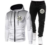 MGTUPK Suéter de Goku Chándales de Hombre Traje de chándal Deportivo con Bolsillo con Cremallera Sudadera con Capucha Pantalones de chándal Figura de Goku Pop Gris Claro + Negro L