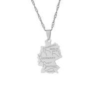 Mgutillart Collar con colgante de mapa de las ciudades de Alemania de acero inoxidable, Acero inoxidable, No es una piedra preciosa