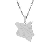 Mgutillart Collar con colgante de mapa de las ciudades de Kenia de acero inoxidable, Acero inoxidable, No es una piedra preciosa