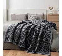 MH MYLUNE HOME Manta Reversible de Forro Polar de Microfibra ultrasuave con Estampado de Leopardo, 180 x 200 cm, Manta Grande y cálida para sofá, Cama, sofá, Silla, sofá, sillón, Color Azul Marino
