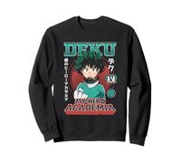 MHA Deku Portrait Collage with Badges and Kanji Anime Sudadera