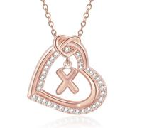 MHADBKH Collar con colgante de corazón con inicial de circonita brillante para mujeres y parejas de moda casual, U, aleación, No es una piedra preciosa