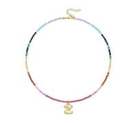 MHADBKH Collar con colgante de letra burbujeada chapado en oro de 14 quilates con cuentas de piedras preciosas arcoíris para mujer, joyería de playa, A, cuentas de cristal, No es una piedra preciosa