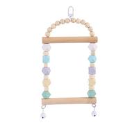 MHADBKH Columpio para pájaros, juguete para masticar, percha de madera natural con cuentas de madera multicolor, campanas para pájaros pequeños, loros