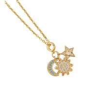 MHADBKH Elegante collar con colgante de sol y lunas con diamantes de imitación con cadena ajustable para mujeres de moda y uso casual, 01, Metal, No es una piedra preciosa