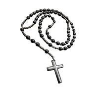 MHADBKH Elegante collar de cruz de cuentas con piedras para hombre, religioso, unisex, espiritual, Eye Green Ston, Piedra volcánica natural, piedra biliar negra, cuentas acrílicas, cristales, No es