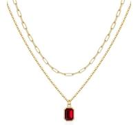 MHADBKH Elegante collar de doble capa con piedras de diciembre y diseño rectangular chapado en oro de 18 quilates para mujer, 4, Metal, No es una piedra preciosa