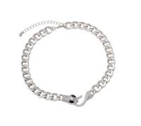MHADBKH Gargantilla de serpiente con circonita negra y plateada, accesorio de cadena de eslabones cubanos para hombres y mujeres, estilos góticos vikingos, Metal, No es una piedra preciosa