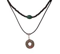 MHADBKH Juego de 2 collares con colgante de hebilla de paz vintage con cuentas de piedra natural para mujeres y hombres, joyería de estilo chino, Perlas, aleación, No es una piedra preciosa