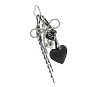 MHADBKH Llavero de piel sintética brillante con lazo, hecho a mano, cuerda trenzada, llavero de coche, bolsa de amor, decoración de corazón para mochila, llavero de regalo para su cumpleaños, Negro