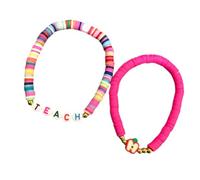 MHADBKH Paquete de 2 pulseras de madera con dije de frutas para profesores, juego de accesorios para mujeres educadoras preescolares, 1, árbol, No es una piedra preciosa