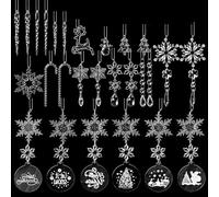 MHADBKH Paquete de 27 adornos acrílicos de Navidad, copos de nieve, palillos de hielo, decoración para árbol, hogar, fiestas de vacaciones