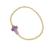 MHADBKH Pulsera de cordón elástico de cuentas doradas con diseño de cruces que simboliza la protección y la fe para el uso diario o especial, cuentas, No es una piedra preciosa