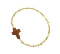 MHADBKH Pulsera de cordón elástico de cuentas doradas con diseño de cruces que simboliza la protección y la fe para el uso diario o especial, cuentas, No es una piedra preciosa