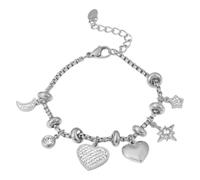 MHADBKH Pulsera resistente de acero inoxidable con dije de corazón para mujer, chapada en oro de 18 quilates con elegante circonita y varios colgantes, Circonita de acero inoxidable, No es una piedra