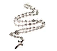 MHADBKH Rosario católico collar mujer niña plata rosa metal oración cadena cruz joyería mujeres hombres gótico religioso joyería niñas cruz colgante metal