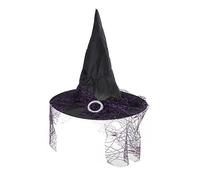 MHADBKH Sombrero de bruja con velo grueso arrugado sombrero de fiesta | Sombreros para adultos, decoraciones de Halloween para el hogar, regalos de Año Nuevo, accesorios de Navidad