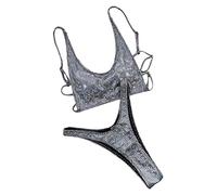 MHADBKH Traje de baño de dos piezas con relleno de corte alto y realce de corte alto, traje de baño de dos piezas con purpurina, traje de baño para mujer con falda, cubierta de traje de baño para