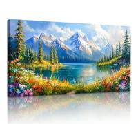 MHARTK66 Cuadros Decoración Salon Modernos, 50x100 cm Grandes Laminas Decorativas Pared Dormitorios, Cuadro de Lienzo Montañas de Nieve Lago y Flores, Natural Wall Art Comedor Pasillo Baño Oficina