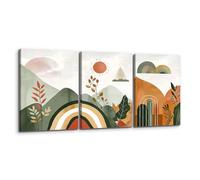 MHARTK66 Cuadros Decoracion Salon Verde 3 Piezas, Paisaje Abstracto Laminas Decorativas Pared Dormitorios, Lienzos Decorativos Pared Sol Hojas, Modernos Minimalista Wall Art Comedor Pasillo Baño