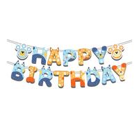 MHDAMAI Bluey Dog Feliz Cumpleaños Bandera,Decoraciones para Fiesta de Cumpleaños Banderines Feliz Cumpleaños Happy Birthday Banner para Niños Fiestas Suministros