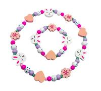 MHDAMAI Colgante Unicornio Niñas Collar Pulsera Set,Niños Conejo Joyas de Madera Kit Collar de Cuentas de Madera Elásticas Unicornio Princesa Beads Regalo para la Fiesta de Cumpleaños Pretender