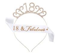 MHDAMAI Cristal Cumpleaños Corona,Cristal Tiara Corona de Cumpleaños 18th Cumpleaños Accesorios con Faja de Cumpleaños para Suministros para Fiestas de Feliz cumpleaños, Favores, Decoraciones