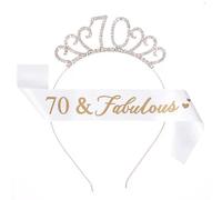 MHDAMAI Cristal Cumpleaños Corona,Cristal Tiara Corona de Cumpleaños 70th Cumpleaños Accesorios con Faja de Cumpleaños para Suministros para Fiestas de Feliz cumpleaños, Favores, Decoraciones