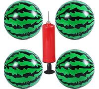 MHDAMAI Sandía Bola de Agua Inflable,Pelota de Playa Hinchable 4 pcs PVC Bola de Sandía+Una Bomba para Niños Playa Verano Fiesta