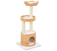 Mhdvray Árbol para gatos de mimbre natural con sisal, 94 cm de alto para gatos, muebles para gatos con casa y 2 cestas de mimbre, incluye cojines extraíbles, tronco rascador estable para gatos