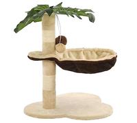 Mhdvray Árbol rascador de 50 cm de alto para gatos, con columna rascador de sisal y cama acogedora, árbol de escalada con 2 bolas de juego y hojas tropicales extraíbles, beige y marrón