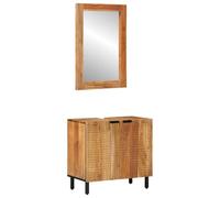 Mhdvray Armario de baño (2 piezas, 62 x 33 x 58 cm, con espejo) | Elegante juego de lavabos para baño y aseo: con parte frontal texturizada, manija negra y espejo de pared.