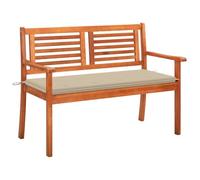 Mhdvray Banco de jardín de 120 cm de eucalipto macizo con cojín beige, banco de madera para exteriores, para terraza, balcón, porche, respaldo de 89 cm de altura, ahorra espacio para balcones pequeños