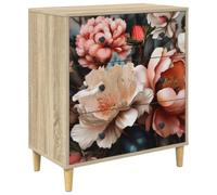 Mhdvray BORNE - Cómoda con 3 cajones (66 x 36,5 x 75 cm), diseño de peonía | Elegante armario auxiliar con diseño floral y tres espaciosos cajones para dormitorio, salón o pasillo.