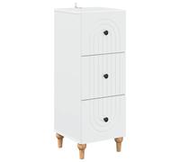 Mhdvray Cajonera blanca de 33 x 34,5 x 90 cm | Mueble auxiliar alto con 3 compartimentos y asas de metal negro ideal para dormitorio y salón.